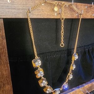 J. CREW Tortoise Shell Square w/ rhinestone necklace 20"